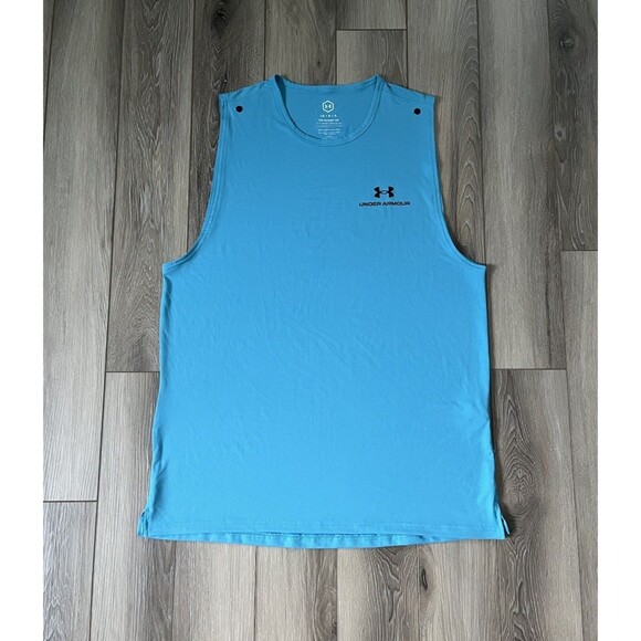 Under Armour UA Rush Tee Energy Mens Blue Sleeveless Tank Size Large - Picture 1 of 11